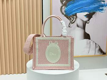 Fortok Dior Small Book Tote with Strap Celestial Pink Dior Oblique Embroidery with White Lace and Dior Médaillon 26*8*22cm