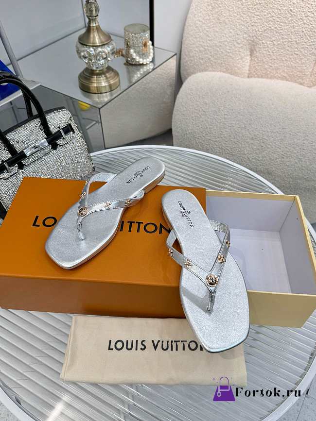 Fortok Louis Vuitton Gaia Flat Thongs Silver - 1