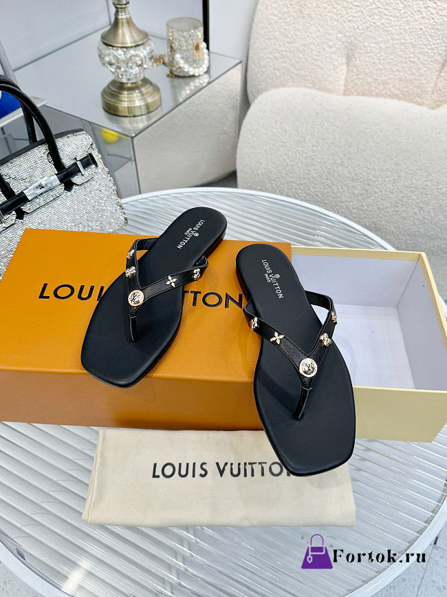 Fortok Louis Vuitton Gaia Flat Thongs Black - 1