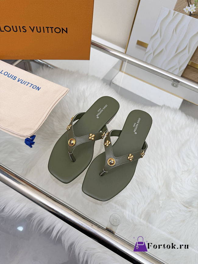 Fortok Louis Vuitton Gaia Flat Thongs Olvie Green - 1