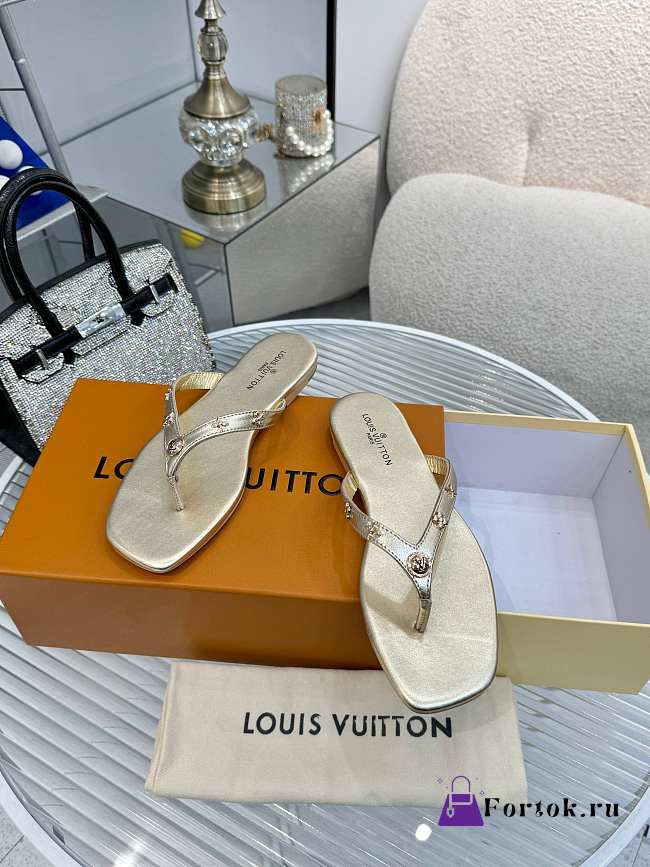Fortok Louis Vuitton Gaia Flat Thongs Gold - 1