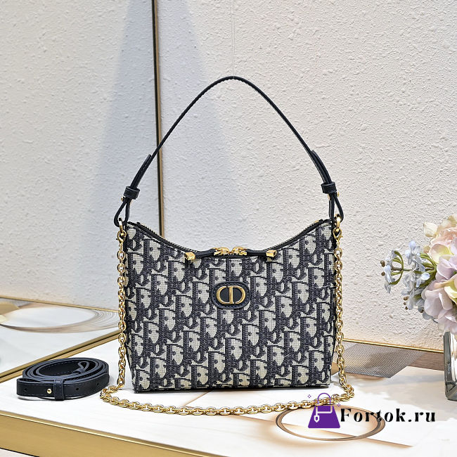 Fortok 30 Montaigne Diorling Mini Bag with Chain Blue Dior Oblique Jacquard 21x17x7cm - 1