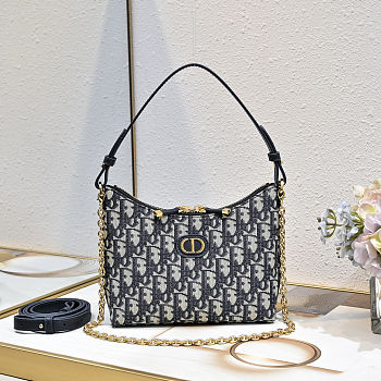 Fortok 30 Montaigne Diorling Mini Bag with Chain Blue Dior Oblique Jacquard 21x17x7cm