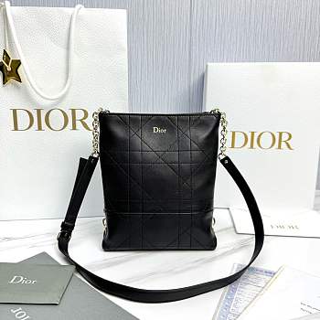 Fortok Dior Small Vertical Dior Trianon Bag Chain Black Flat Macrocannage Lambskin 18 x 21 x 7cm