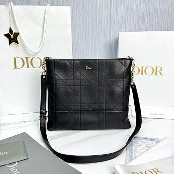 Fortok Dior Trianon Bag Chain Black Flat Macrocannage lambskin 25 x 21 x 7cm