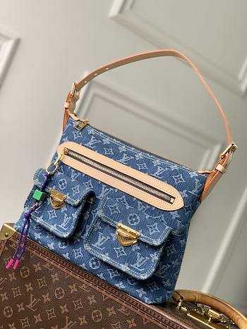 Fortok Louis Vuitton Pink Monogram Denim Baggy NM Blue 30 x 22 x 13cm 