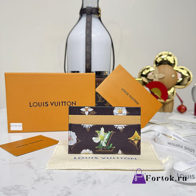 Fortok Louis Vuitton Spring 2026 Collection Double Card Holder Monogram Flowers Canvas 11*1.5*7cm - 1