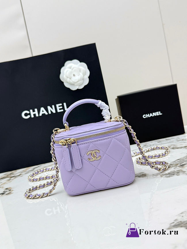 Fortok Chanel Vanity Case Bag Purple 11×7×8.5cm - 1