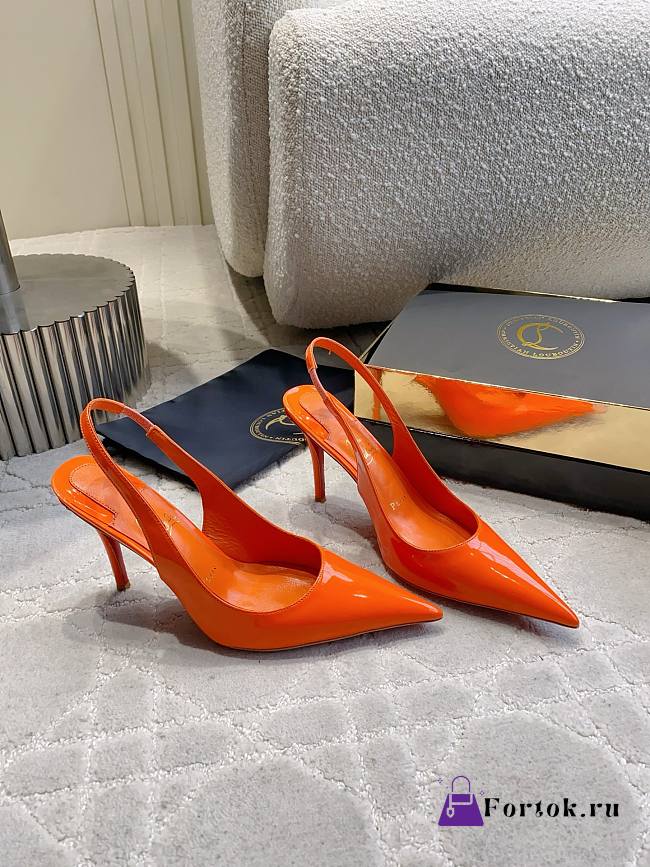 Fortok Louboutin Miss Z Sling Back 100mm Orange - 1