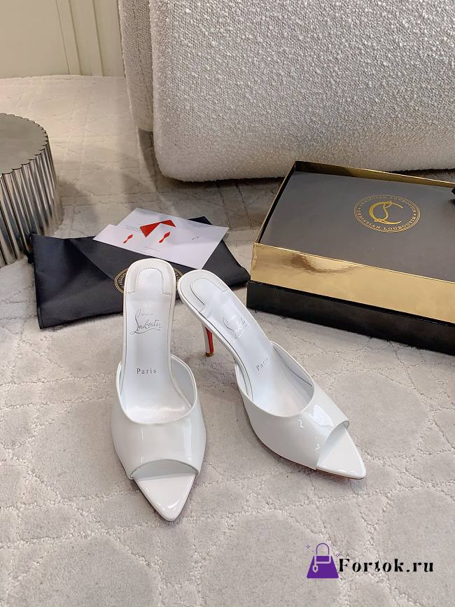 Fortok Christian Louboutin Miss Z Mule White 85mm/100mm - 1