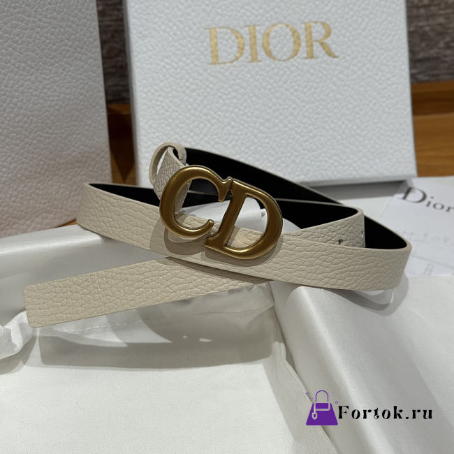Fortok Dior CD Belt 20mm White Grained Cowhide Leather - 1