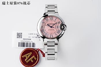 Fortok Cartier Ballon Bleu watch Steel/Pink sunray dial 33mm 