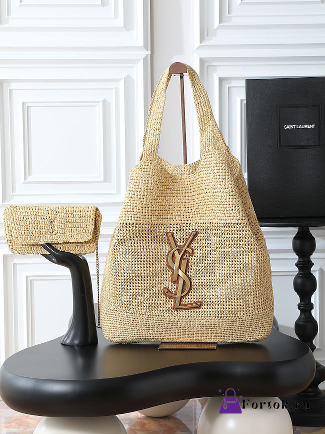 Fortok Saint Laurent Icare Maxi Shopping Tote Raffia 37-55x43×5cm - 1