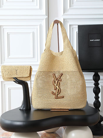 Fortok Saint Laurent Icare Maxi Shopping Tote Raffia 37-55x43×5cm
