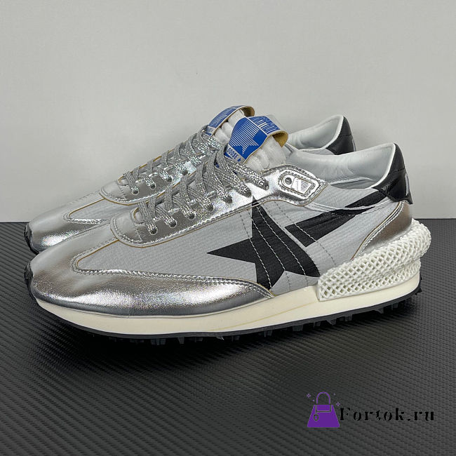 Fortok Golden Goose Marathon sneakers - silver metallic ripstop nylon - black leather star - 1