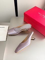Fortok Ferragamo S-shaped heel mule Purple Satin 5cm - 4
