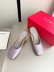 Fortok Ferragamo S-shaped heel mule Purple Satin 5cm - 3