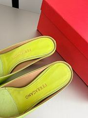 Fortok Ferragamo S-shaped heel mule Neon Green Satin 5cm - 3