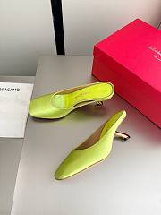 Fortok Ferragamo S-shaped heel mule Neon Green Satin 5cm - 2