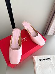 Fortok Ferragamo S-shaped heel mule Pink Satin 5cm - 5