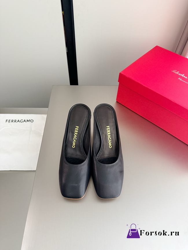 Fortok Ferragamo S-shaped heel mule Black Lambskin 5cm - 1