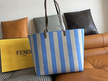 Fortok Fendi Pequin Roll Striped Reversible Tote Bag Blue 35*32*19.5cm 