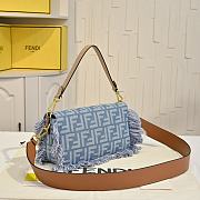 Fortok Fendi Baguette bag blue denim-effect FF jacquard fabric tassels 26.5-18-8.5cm - 6