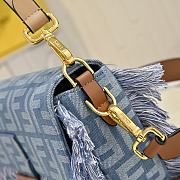 Fortok Fendi Baguette bag blue denim-effect FF jacquard fabric tassels 26.5-18-8.5cm - 4