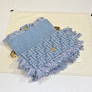 Fortok Fendi Baguette bag blue denim-effect FF jacquard fabric tassels 26.5-18-8.5cm - 3