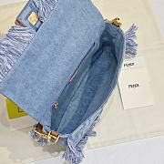 Fortok Fendi Baguette bag blue denim-effect FF jacquard fabric tassels 26.5-18-8.5cm - 2