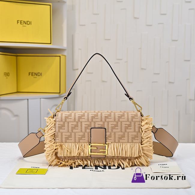 Fortok Fendi Baguette bag Beige FF jacquard fabric tassels 26.5-18-8.5cm - 1