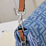 Fortok Fendi Baguette bag blue denim-effect FF jacquard fabric tassels Silver Hardware 26.5-18-8.5cm - 5