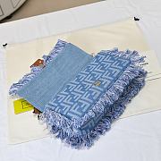 Fortok Fendi Baguette bag blue denim-effect FF jacquard fabric tassels Silver Hardware 26.5-18-8.5cm - 4