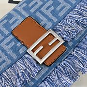 Fortok Fendi Baguette bag blue denim-effect FF jacquard fabric tassels Silver Hardware 26.5-18-8.5cm - 2