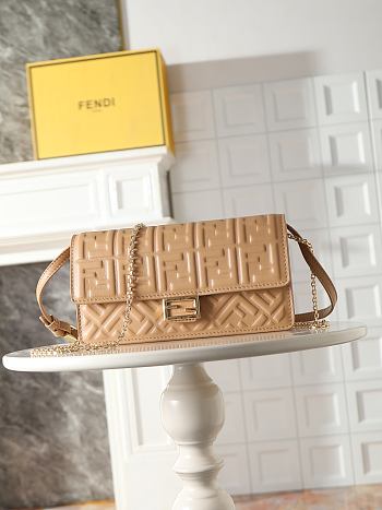 Fortok Fendi Baguette Continental Wallet on Chain Leather Brown 21x5x11.5cm