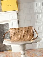 Fortok Fendi Baguette Continental Wallet on Chain Leather Brown 21x5x11.5cm - 6