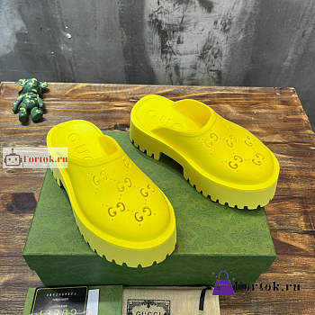 Fortok Gucci Women GG Slip On Sandals 663577 Yellow