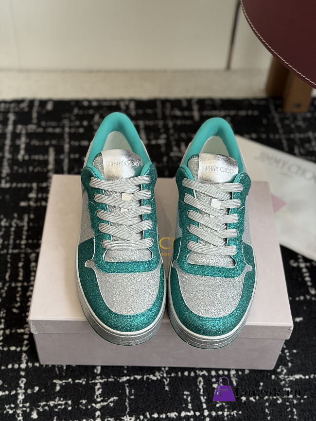 Fortok Jimmy Choo 26ss Florent Glitter Trainer Teal - 1