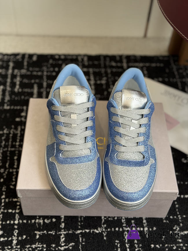 Fortok Jimmy Choo 26ss Florent Glitter Trainer Blue - 1