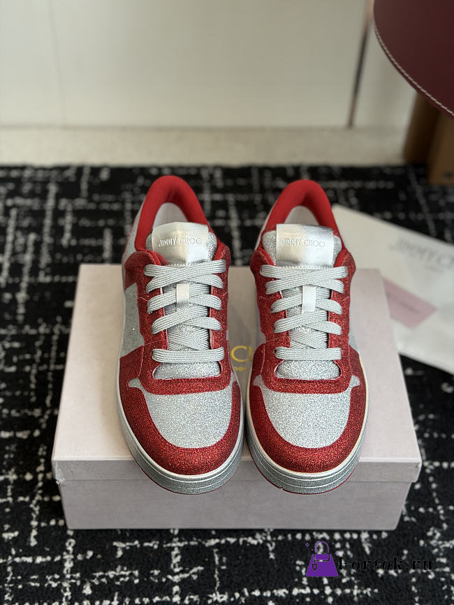 Fortok Jimmy Choo 26ss Florent Glitter Trainer Red - 1