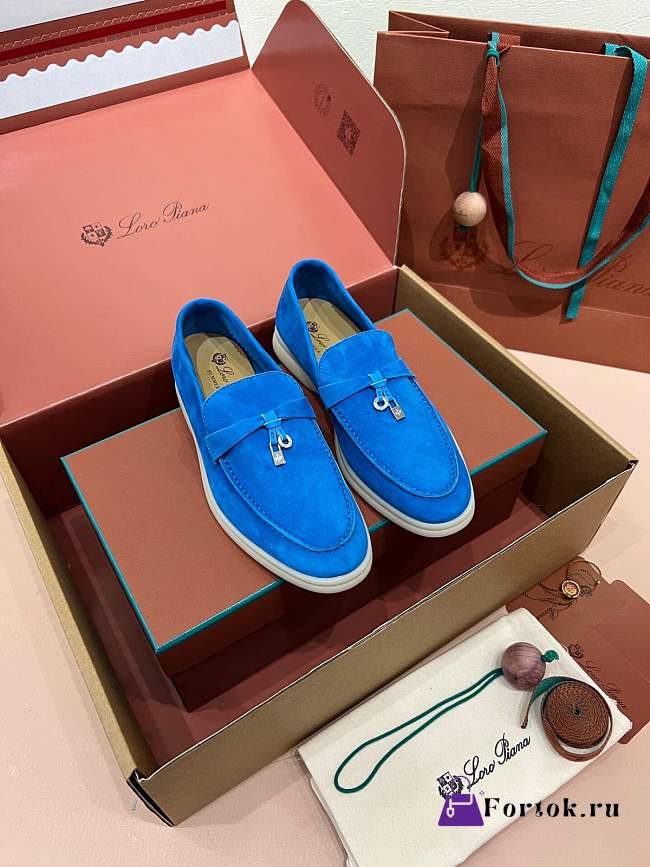 Fortok Loro Piana Summer Charms Walk loafers Royal Blue Suede - 1