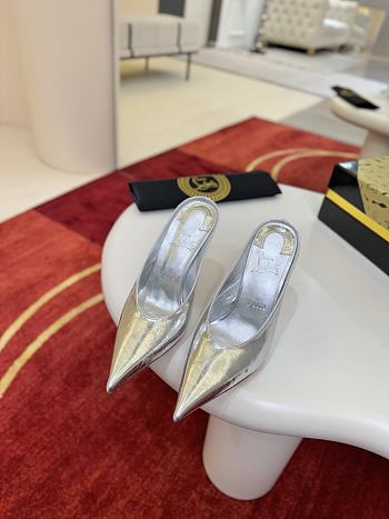 Fortok Christian Louboutin Miss Z Slimimule Metallic Silver Leather 100mm