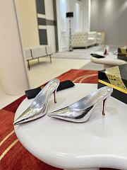 Fortok Christian Louboutin Miss Z Slimimule Metallic Silver Leather 100mm - 3