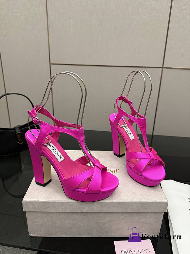 Fortok Jimmy Choo Kesia 120 Satin Hot Pink Heels  - 1
