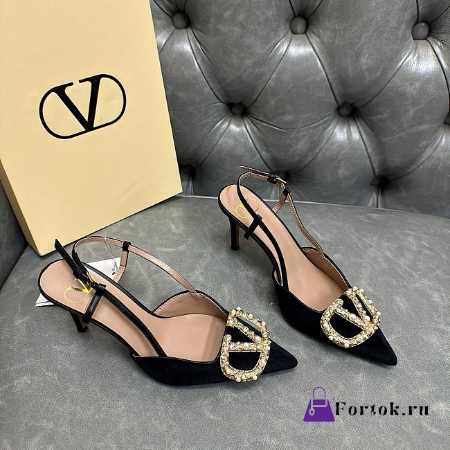 Fortok Valentino Garavani VLogo Signature Slingback Pump Suede Black 80Mm - 1
