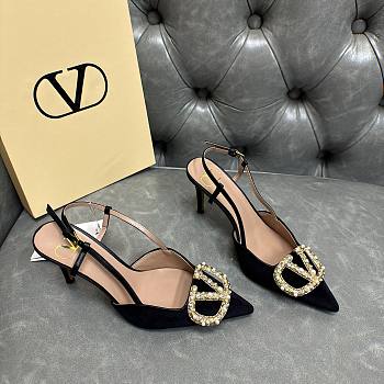 Fortok Valentino Garavani VLogo Signature Slingback Pump Suede Black 80Mm