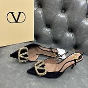 Fortok Valentino Garavani VLogo Signature Slingback Pump Suede Black 80Mm - 2