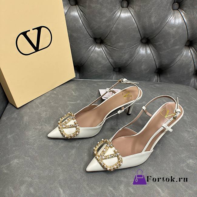 Fortok Valentino Garavani VLogo Signature Slingback Pump Leather White 80Mm - 1