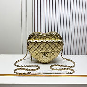 Fortok Chanel Metallic Lambskin Quilted CC Love Heart Bag Gold 18x19 x5.5cm - 1