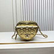 Fortok Chanel Metallic Lambskin Quilted CC Love Heart Bag Gold 12x13x5.5cm - 1